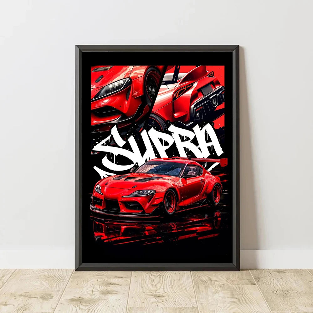Famous Car Miata Supra Red Street Art Graffiti Style Canvas Wall Painting Printed Poster Modern Home Decoration Birthday Gift