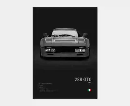 Pop Black and White Italy Cars Luxury Super Sport Car Poster Aesthetic F40 GTO GTB Canvas Print for Wall Art Garage Room Decor