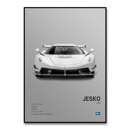Famous Cars JESKO Canvas Wall Art Print Poster AGERA RS Decorative Mural Modern Home Decor Birthday Gift Unframed