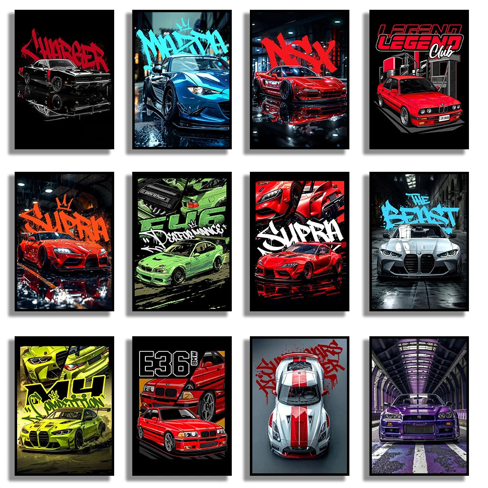 Famous Car Miata Supra Red Street Art Graffiti Style Canvas Wall Painting Printed Poster Modern Home Decoration Birthday Gift