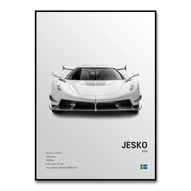Famous Cars JESKO Canvas Wall Art Print Poster AGERA RS Decorative Mural Modern Home Decor Birthday Gift Unframed