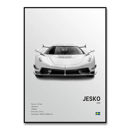 Famous Cars JESKO Canvas Wall Art Print Poster AGERA RS Decorative Mural Modern Home Decor Birthday Gift Unframed