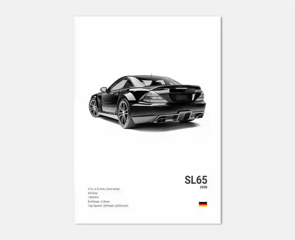 Black and White Luxury Sports Car Luxury German Car Poster Aesthetics G63 SL Gtr Sedan Canvas Print Wall Art Garage Room Decor