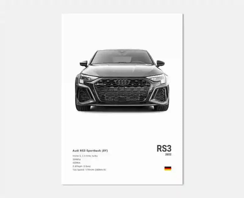 Pop German Cars Rs3 Car Photography Poster Aesthetic Luxury R8 C8 Supercar GTR SUV Canvas Print Wall Art Home Driver Room Decor