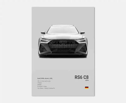 Pop German Cars Rs3 Car Photography Poster Aesthetic Luxury R8 C8 Supercar GTR SUV Canvas Print Wall Art Home Driver Room Decor