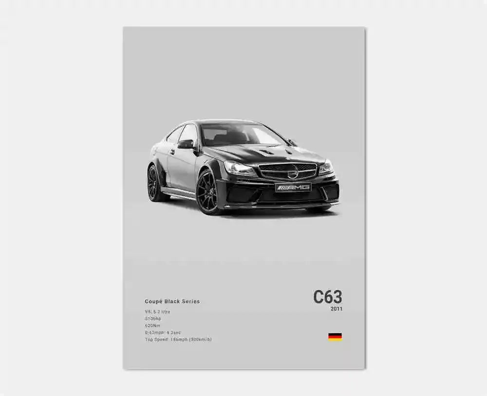 Black and White Luxury Sports Car Luxury German Car Poster Aesthetics G63 SL Gtr Sedan Canvas Print Wall Art Garage Room Decor