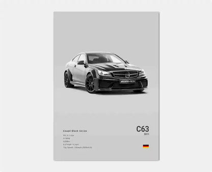 Black and White Luxury Sports Car Luxury German Car Poster Aesthetics G63 SL Gtr Sedan Canvas Print Wall Art Garage Room Decor