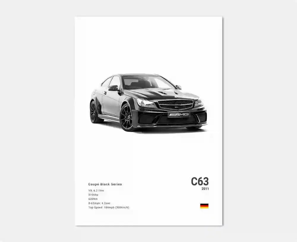 Black and White Luxury Sports Car Luxury German Car Poster Aesthetics G63 SL Gtr Sedan Canvas Print Wall Art Garage Room Decor