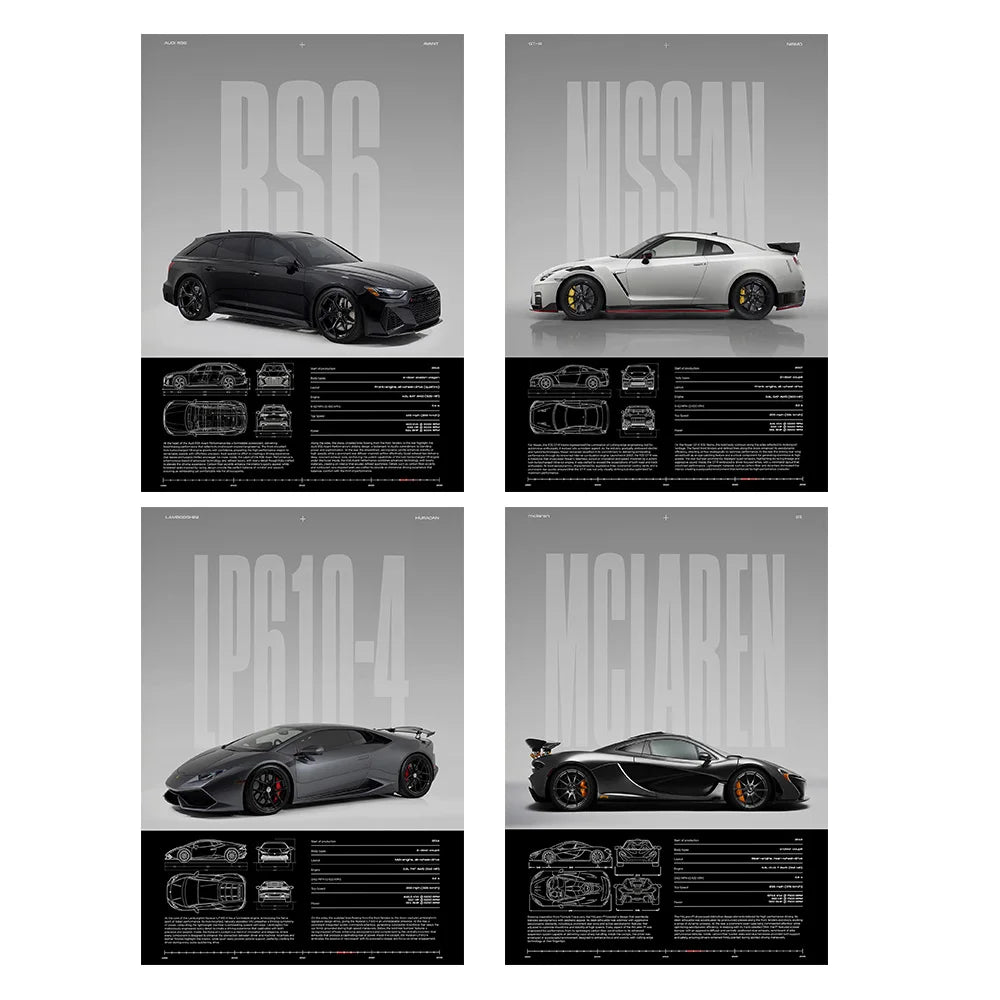Performance Sports Cars Wall Art Poster Fashion Race Cars Canvas Painting Famous Cars Canvas Art Prints Cars Decorative Pictures