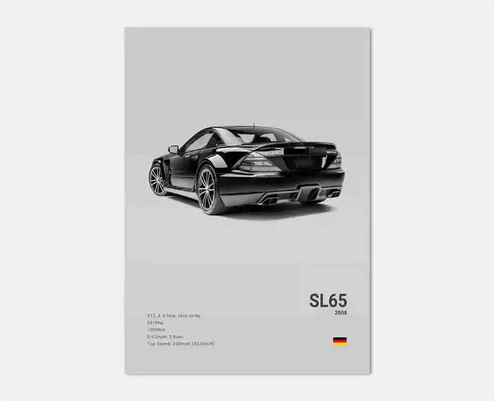 Black and White Luxury Sports Car Luxury German Car Poster Aesthetics G63 SL Gtr Sedan Canvas Print Wall Art Garage Room Decor