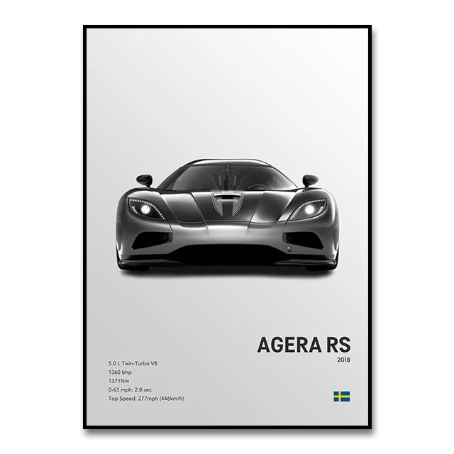 Famous Cars JESKO Canvas Wall Art Print Poster AGERA RS Decorative Mural Modern Home Decor Birthday Gift Unframed