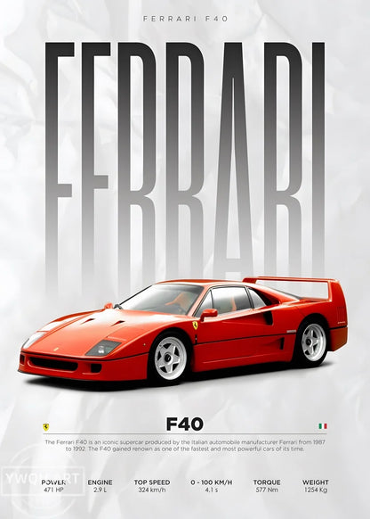 Famous Cars S14 F430 SF90 GTS AMG GT R34 F40 Poster Picture Canvas Painting Wall Art Home Decoration Print for Living Room Decor