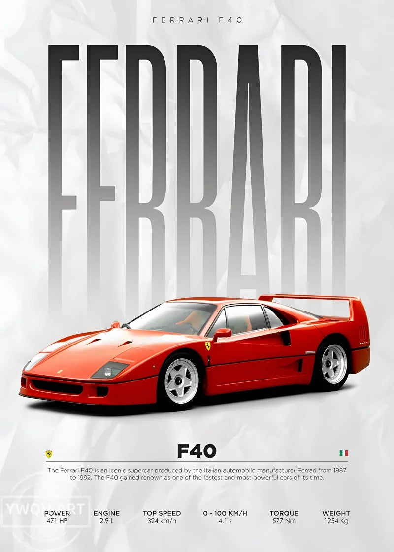 Famous Cars S14 F430 SF90 GTS AMG GT R34 F40 Poster Picture Canvas Painting Wall Art Home Decoration Print for Living Room Decor