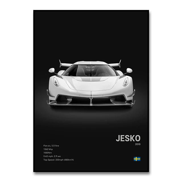 Famous Cars JESKO Canvas Wall Art Print Poster AGERA RS Decorative Mural Modern Home Decor Birthday Gift Unframed
