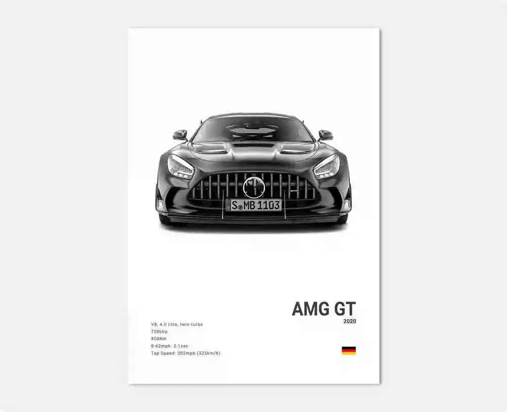 Black and White Luxury Sports Car Luxury German Car Poster Aesthetics G63 SL Gtr Sedan Canvas Print Wall Art Garage Room Decor