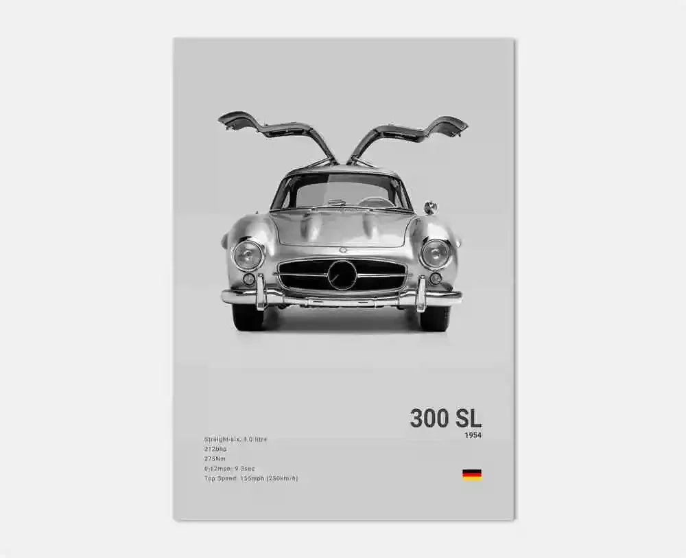 Black and White Luxury Sports Car Luxury German Car Poster Aesthetics G63 SL Gtr Sedan Canvas Print Wall Art Garage Room Decor
