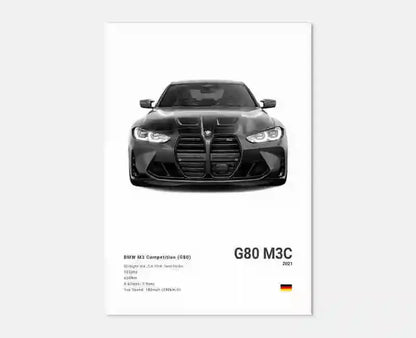 Pop Black And White Poster Wall Art Luxury Supercar F80 M3 M140 GTR HD Oil On Canvas Print Home Living Room Bedroom Decor Gift