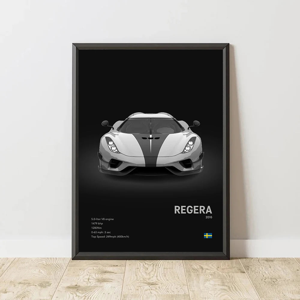 Famous Cars JESKO Canvas Wall Art Print Poster AGERA RS Decorative Mural Modern Home Decor Birthday Gift Unframed