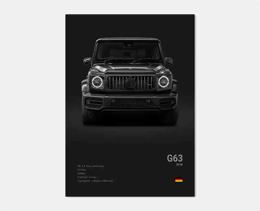 Black and White Luxury Sports Car Luxury German Car Poster Aesthetics G63 SL Gtr Sedan Canvas Print Wall Art Garage Room Decor