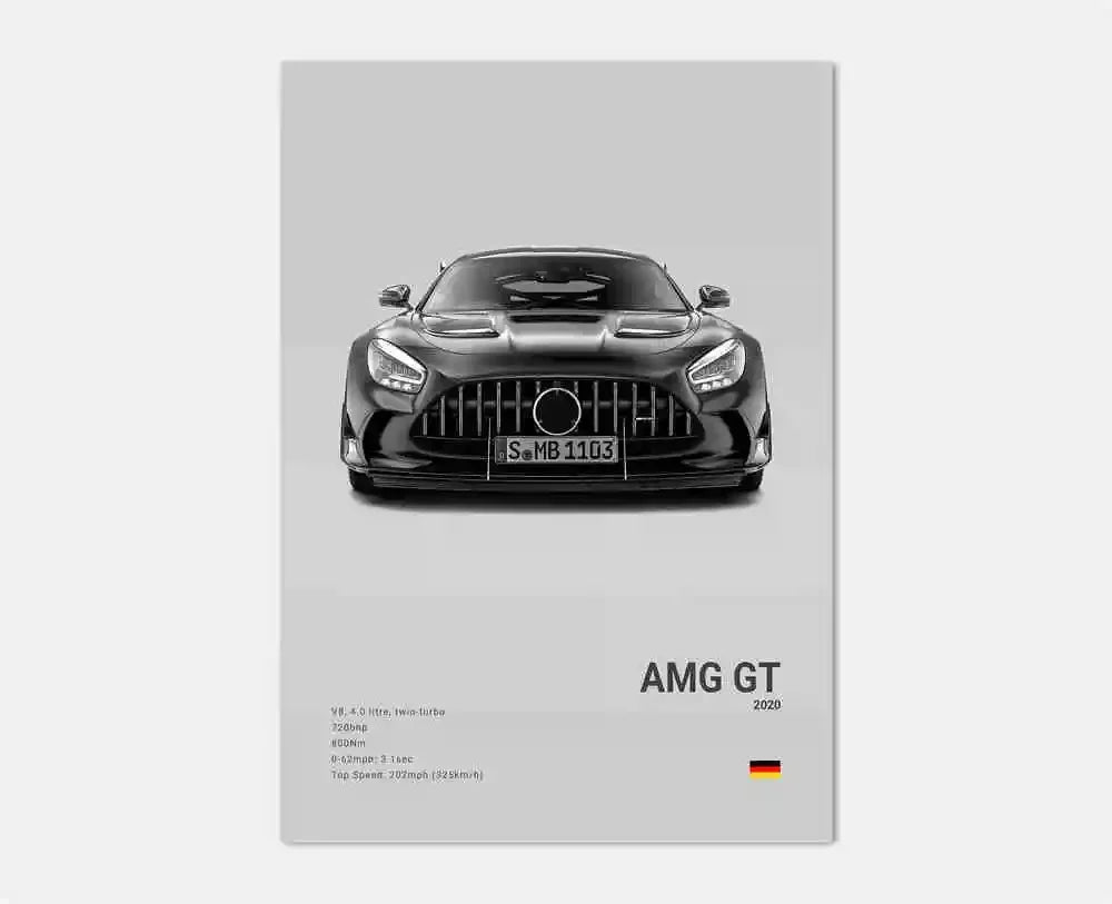 Black and White Luxury Sports Car Luxury German Car Poster Aesthetics G63 SL Gtr Sedan Canvas Print Wall Art Garage Room Decor
