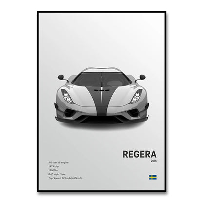 Famous Cars JESKO Canvas Wall Art Print Poster AGERA RS Decorative Mural Modern Home Decor Birthday Gift Unframed