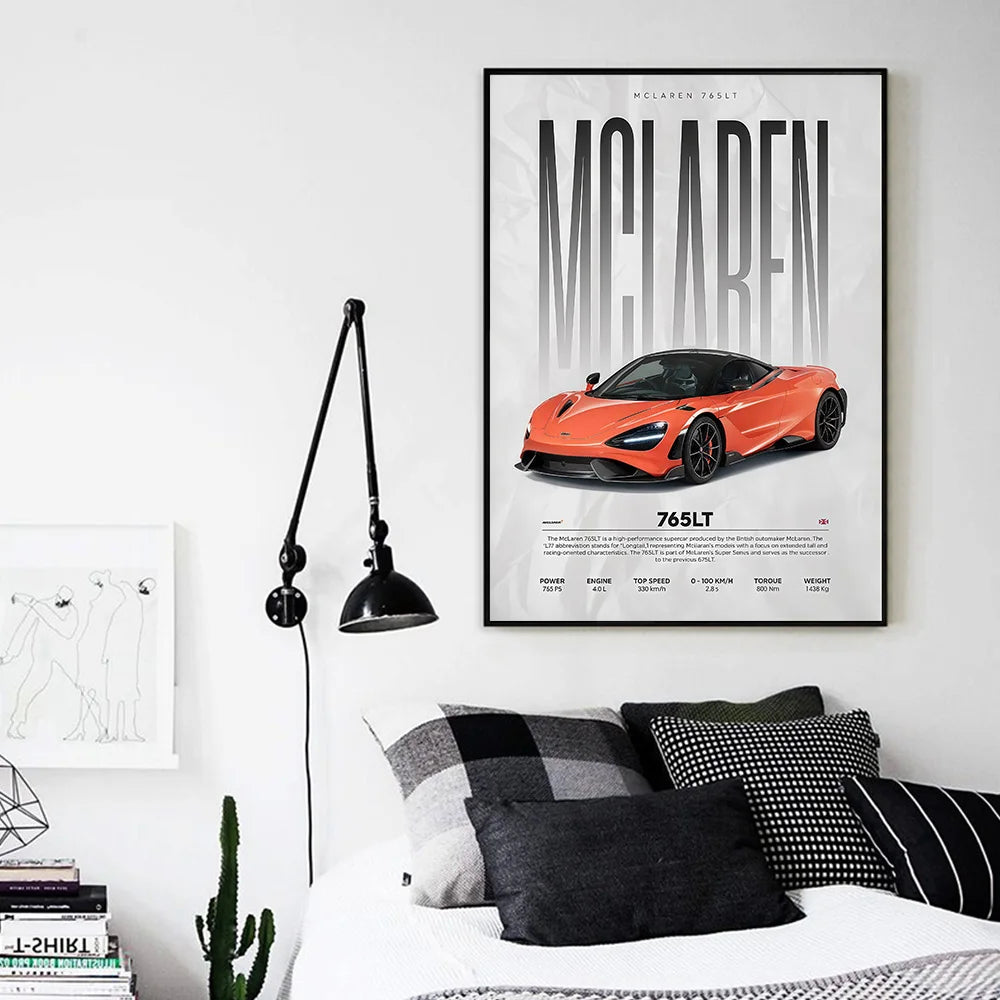 Modern Famous Cars W16 750S Canvas Painting Wall Art Fashion Luxury Sports Car Poster Prints For Living Room Home Decor Gift