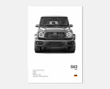 Black and White Luxury Sports Car Luxury German Car Poster Aesthetics G63 SL Gtr Sedan Canvas Print Wall Art Garage Room Decor