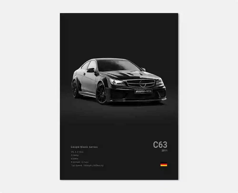 Black and White Luxury Sports Car Luxury German Car Poster Aesthetics G63 SL Gtr Sedan Canvas Print Wall Art Garage Room Decor