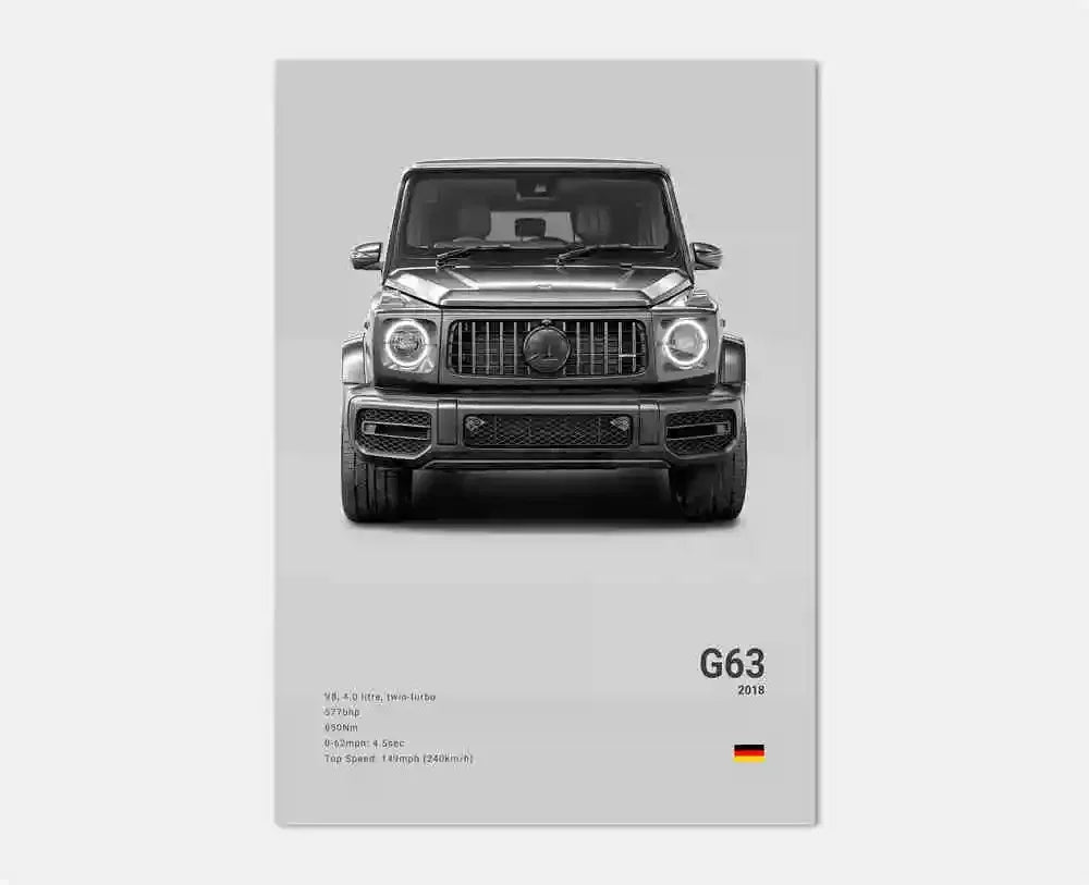 Black and White Luxury Sports Car Luxury German Car Poster Aesthetics G63 SL Gtr Sedan Canvas Print Wall Art Garage Room Decor