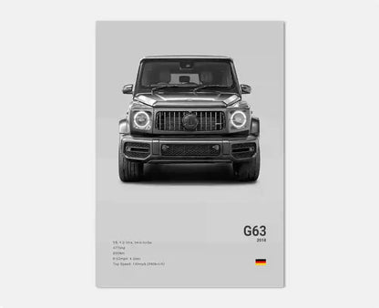 Black and White Luxury Sports Car Luxury German Car Poster Aesthetics G63 SL Gtr Sedan Canvas Print Wall Art Garage Room Decor