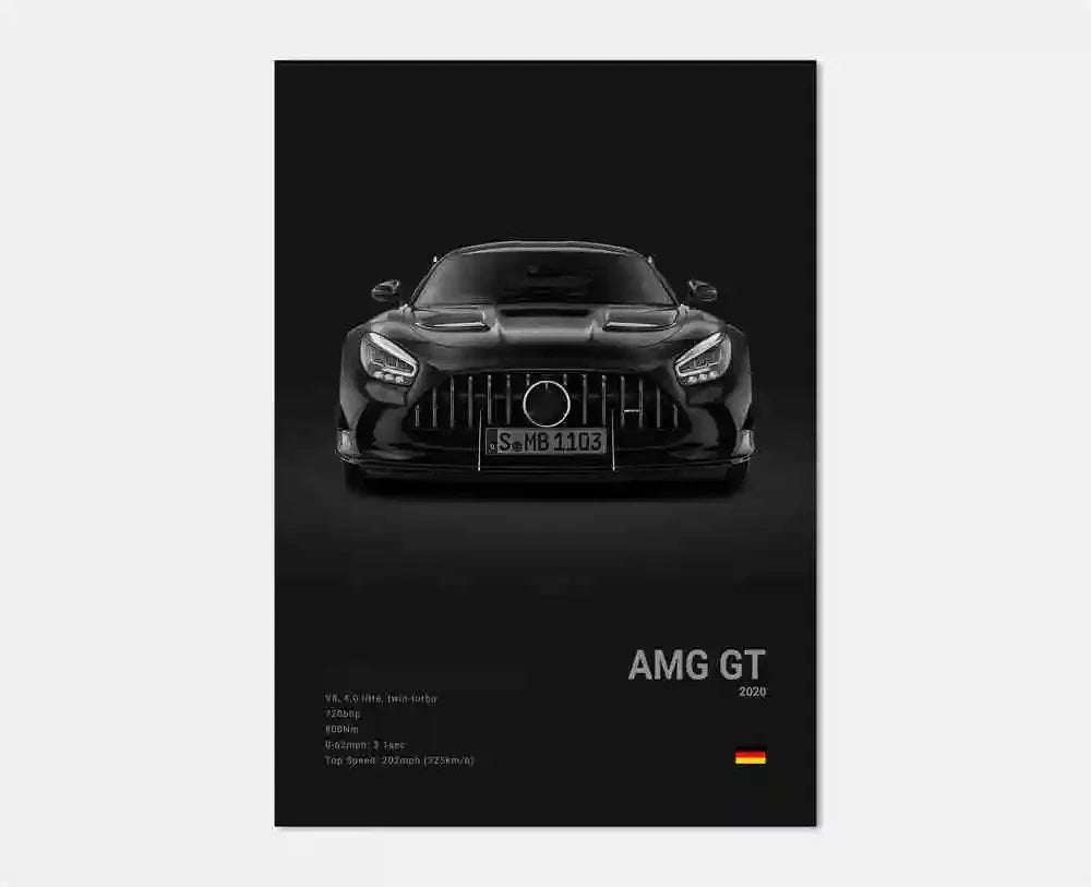 Black and White Luxury Sports Car Luxury German Car Poster Aesthetics G63 SL Gtr Sedan Canvas Print Wall Art Garage Room Decor