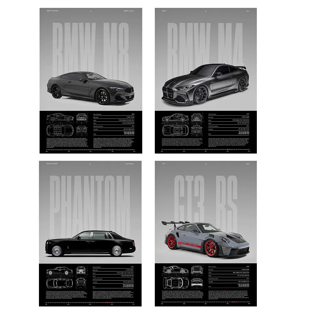 Performance Sports Cars Wall Art Poster Fashion Race Cars Canvas Painting Famous Cars Canvas Art Prints Cars Decorative Pictures