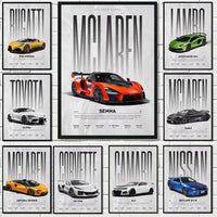 Modern Famous Cars W16 750S Canvas Painting Wall Art Fashion Luxury Sports Car Poster Prints For Living Room Home Decor Gift