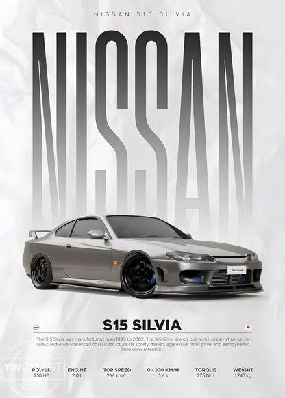 Famous Cars S14 F430 SF90 GTS AMG GT R34 F40 Poster Picture Canvas Painting Wall Art Home Decoration Print for Living Room Decor