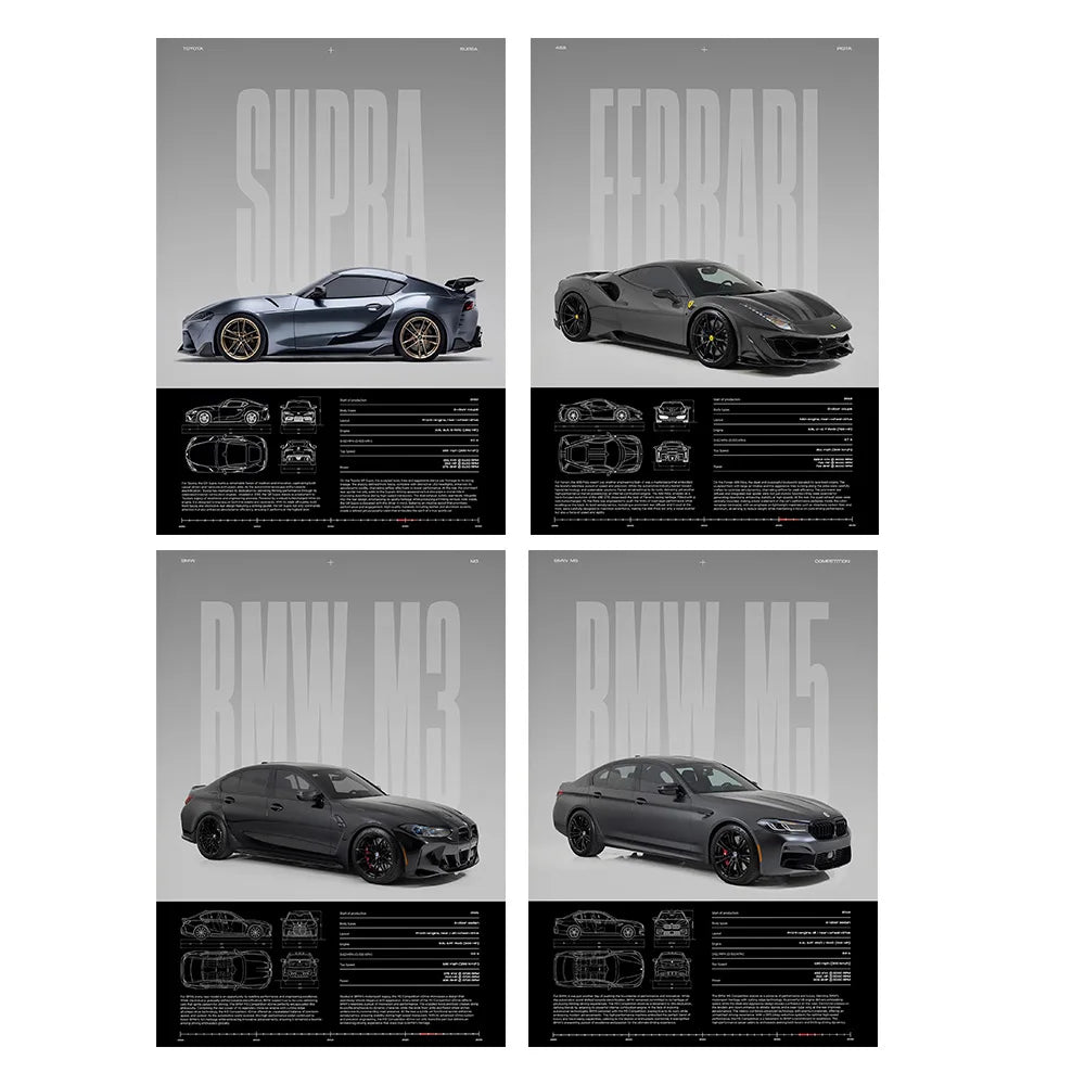 Performance Sports Cars Wall Art Poster Fashion Race Cars Canvas Painting Famous Cars Canvas Art Prints Cars Decorative Pictures