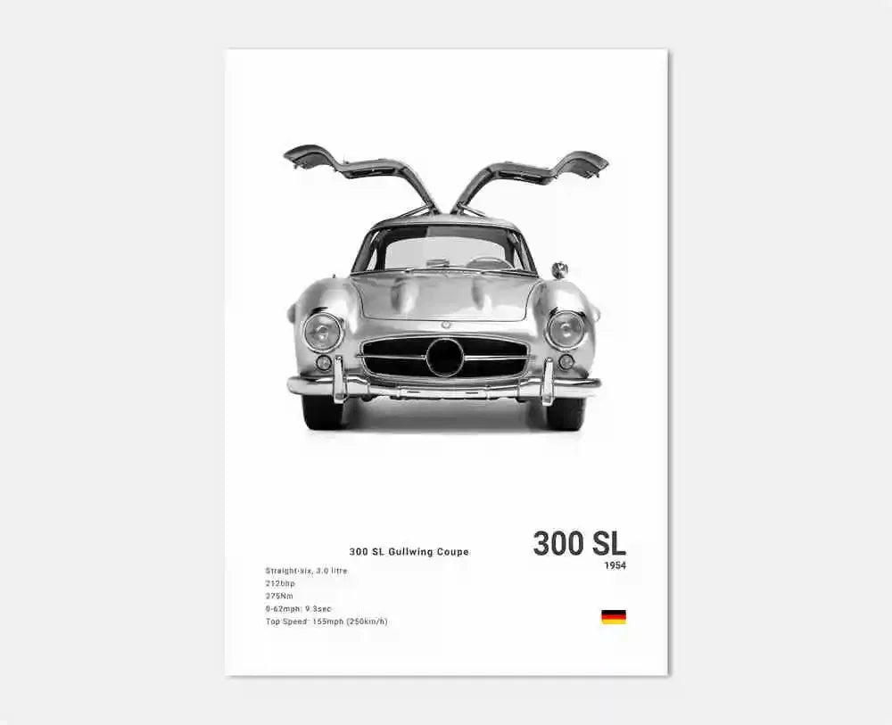 Black and White Luxury Sports Car Luxury German Car Poster Aesthetics G63 SL Gtr Sedan Canvas Print Wall Art Garage Room Decor