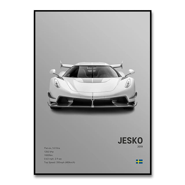 Famous Cars JESKO Canvas Wall Art Print Poster AGERA RS Decorative Mural Modern Home Decor Birthday Gift Unframed