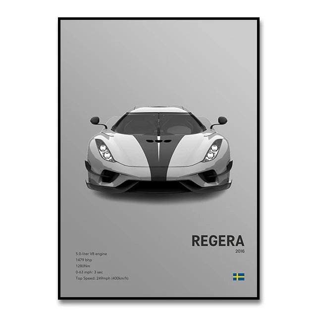 Famous Cars JESKO Canvas Wall Art Print Poster AGERA RS Decorative Mural Modern Home Decor Birthday Gift Unframed