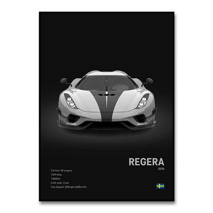 Famous Cars JESKO Canvas Wall Art Print Poster AGERA RS Decorative Mural Modern Home Decor Birthday Gift Unframed