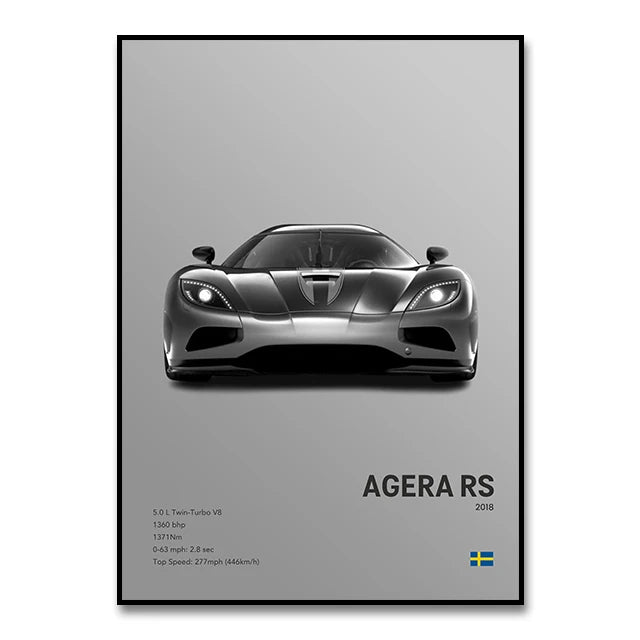 Famous Cars JESKO Canvas Wall Art Print Poster AGERA RS Decorative Mural Modern Home Decor Birthday Gift Unframed
