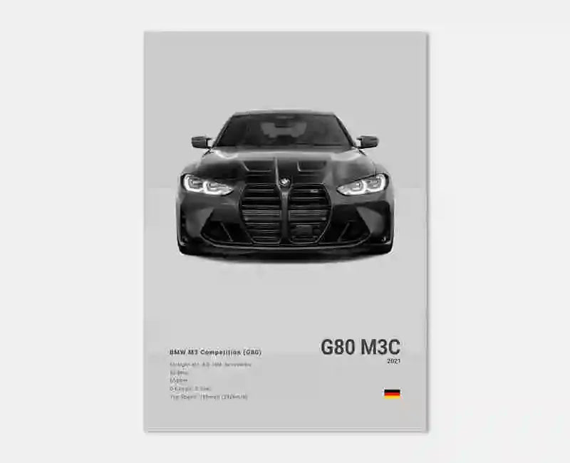 Pop Black And White Poster Wall Art Luxury Supercar F80 M3 M140 GTR HD Oil On Canvas Print Home Living Room Bedroom Decor Gift